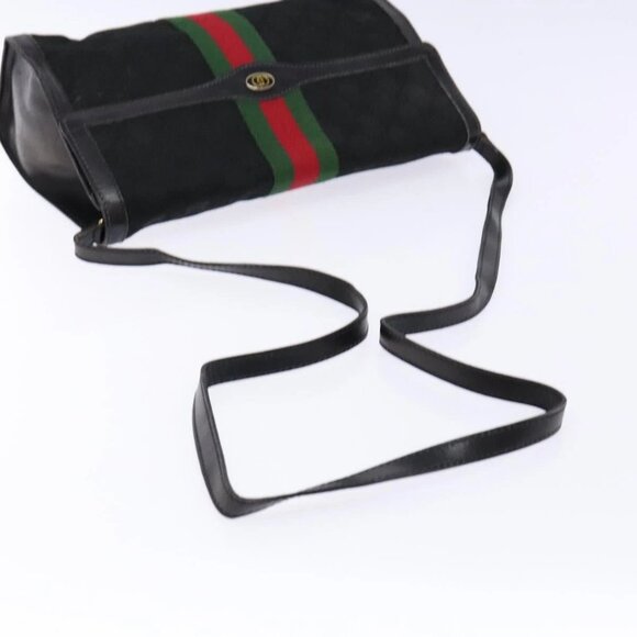 GUCCI Web Sherry Line GG Canvas Shoulder Bag Black Gold 37 04 3657 Auth 133392 - Picture 8 of 16